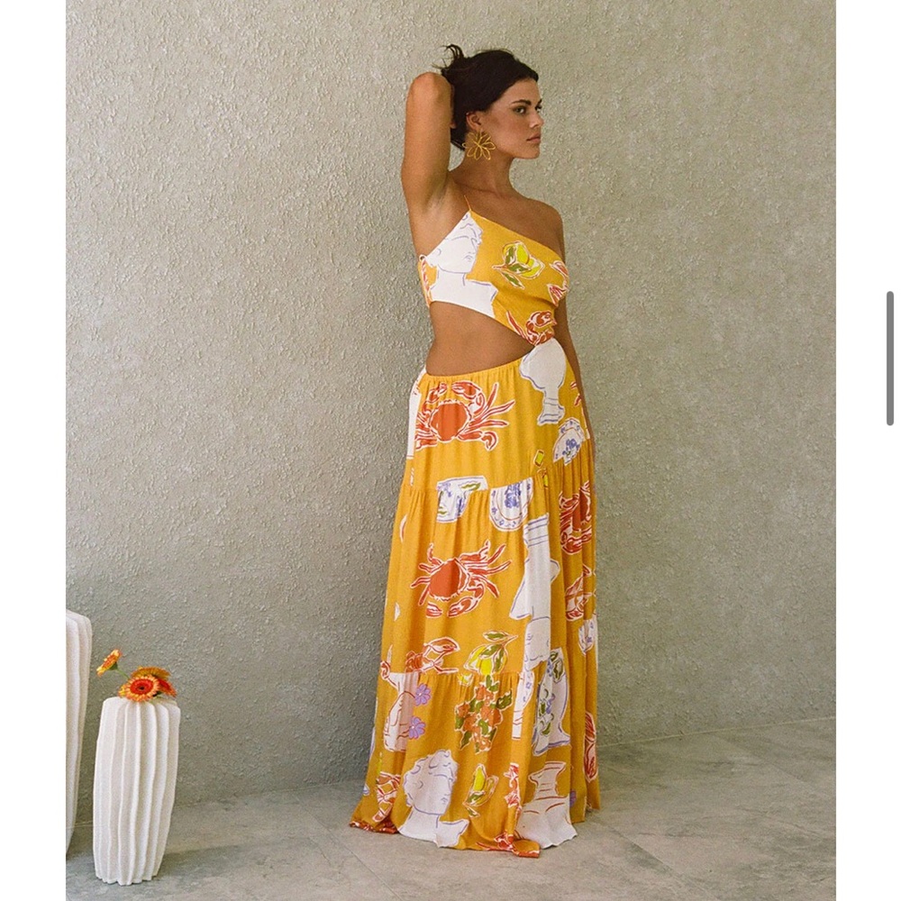 Sabo Skirt Yellow Floral One-Shoulder Maxi Dress